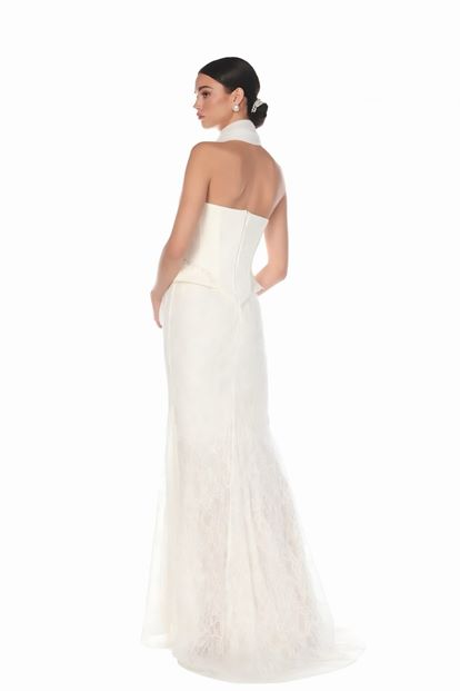 Bone Strapless Corset Lace Evening Dress